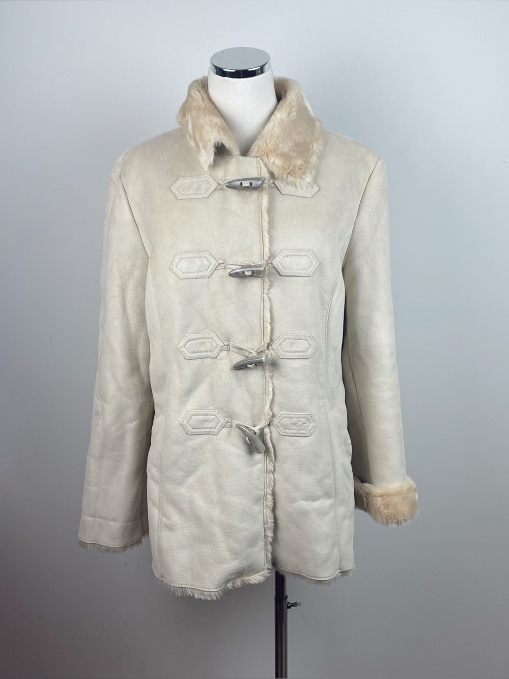 Ann Taylor Tan Cream Faux Fur Collared Coat Jacket Women Large Designer Winter